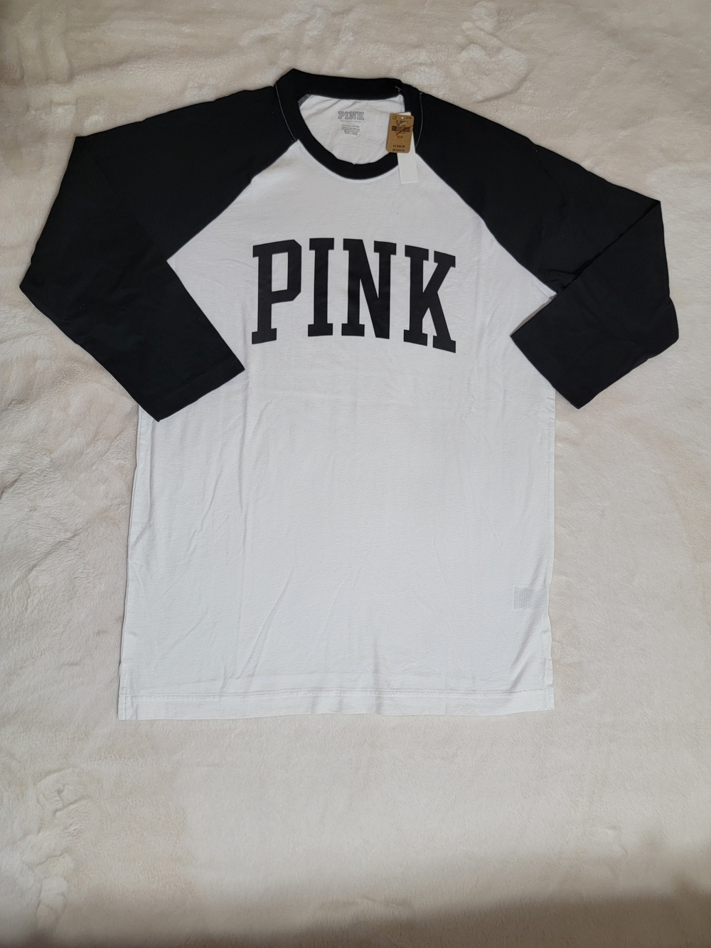 Victoria's Secret PINK White and Black Raglan Tee